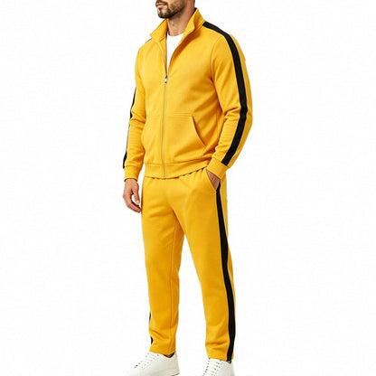 Sportief herentrainingspak met contrasterende strepen, vest met rits en joggingbroek