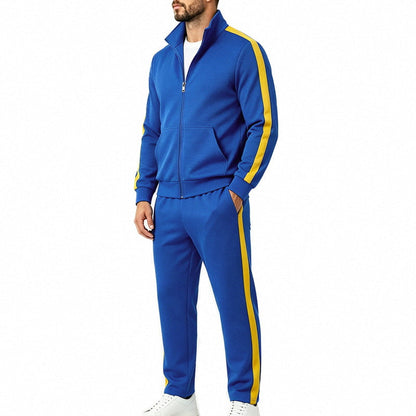 Sportief herentrainingspak met contrasterende strepen, vest met rits en joggingbroek