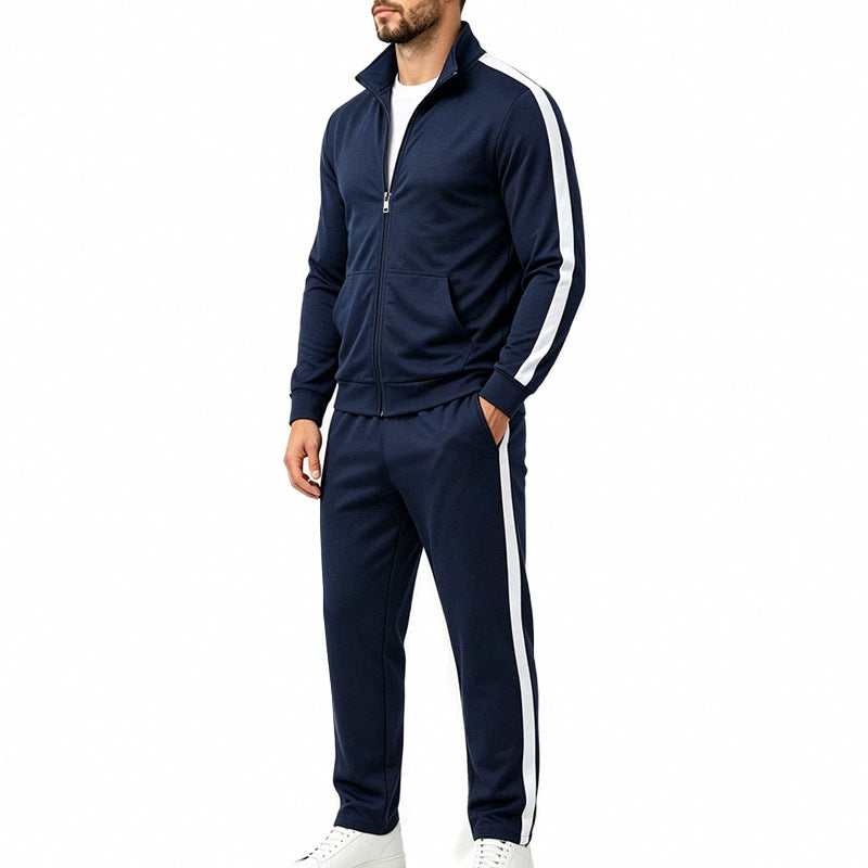 Sportief herentrainingspak met contrasterende strepen, vest met rits en joggingbroek
