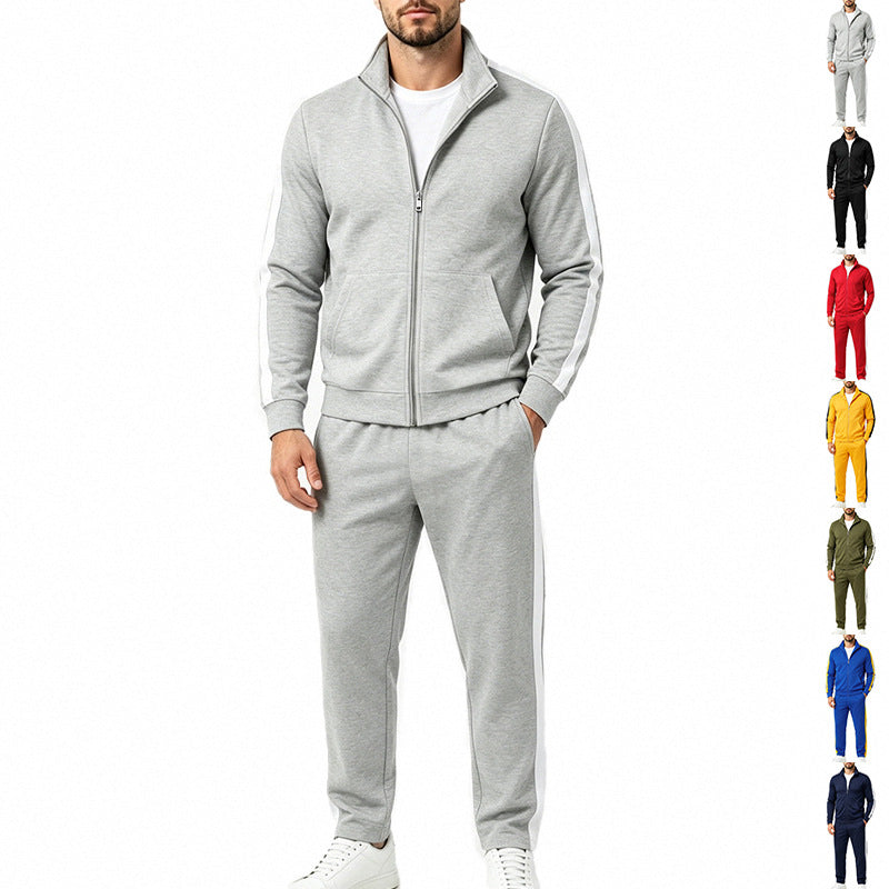 Sportief herentrainingspak met contrasterende strepen, vest met rits en joggingbroek