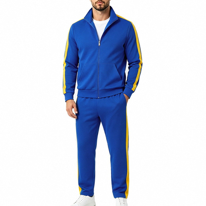 Sportief herentrainingspak met contrasterende strepen, vest met rits en joggingbroek