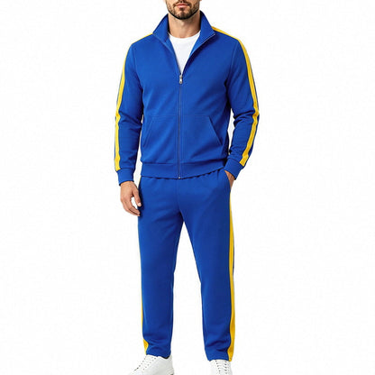 Sportief herentrainingspak met contrasterende strepen, vest met rits en joggingbroek