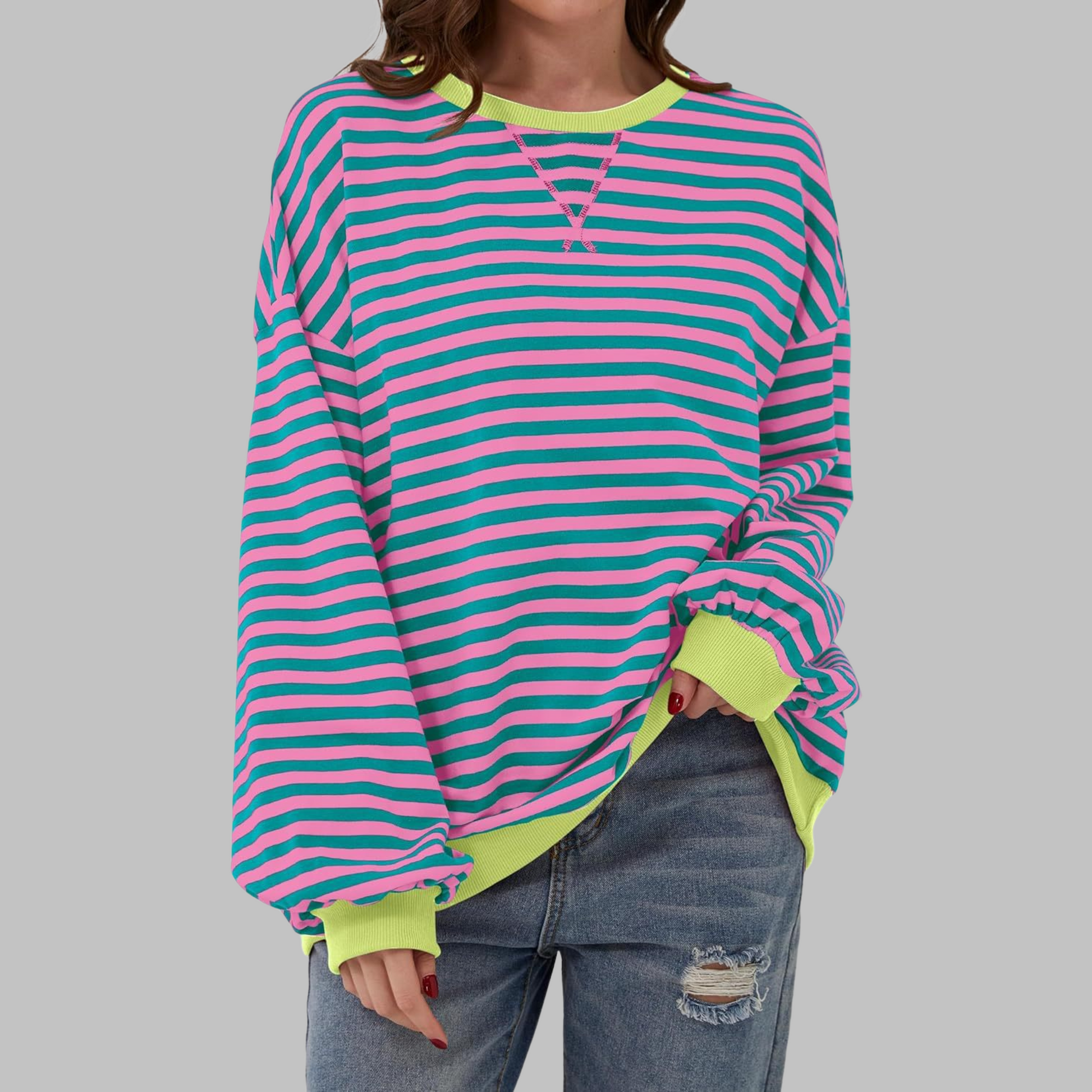 Image of Stephanie | Dames Gestreept Lange Mouw Ronde Hals Trui