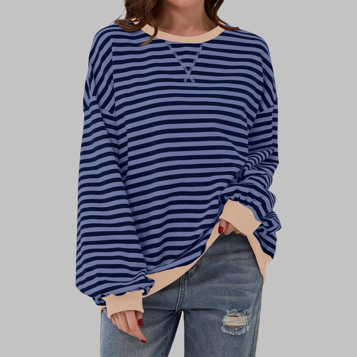 Image of Stephanie | Dames Gestreept Lange Mouw Ronde Hals Trui