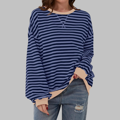 Image of Stephanie | Dames Gestreept Lange Mouw Ronde Hals Trui