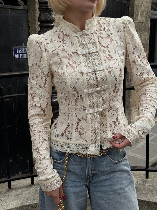 Image of Susan | Dames Lange Mouw Kant Blouse