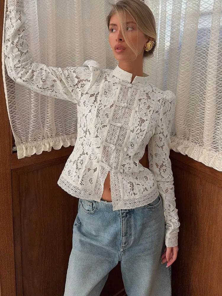 Image of Susan | Dames Lange Mouw Kant Blouse