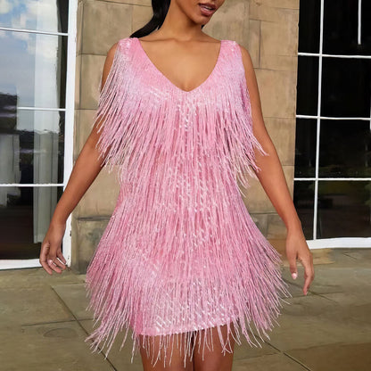 Image of Susan | Dames V-hals Fringe Mini Jurk