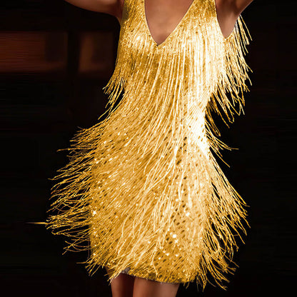 Image of Susan | Dames V-hals Fringe Mini Jurk