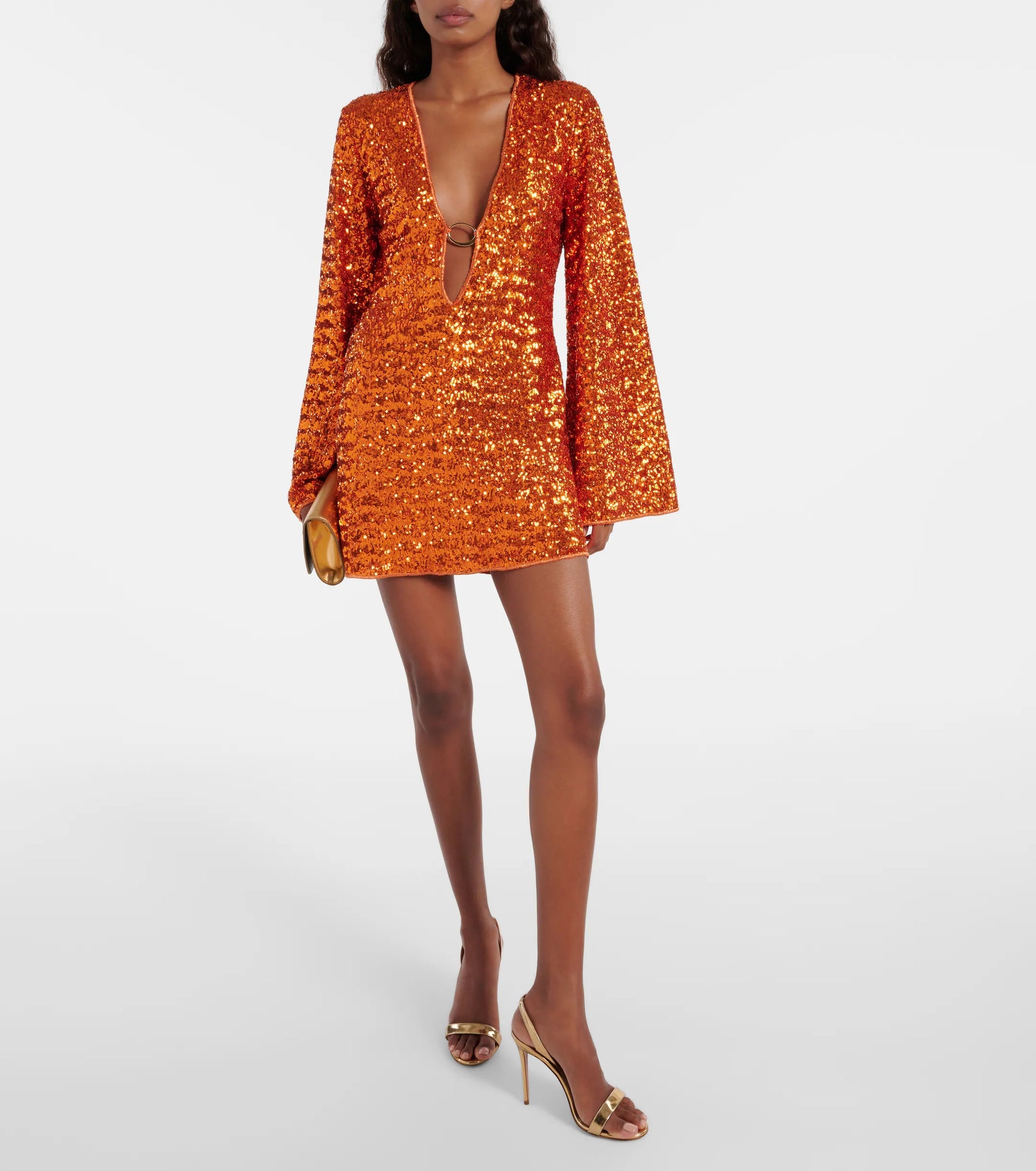 Image of Suzanne | Dames Pailletten Mini Jurk met Lange Mouwen
