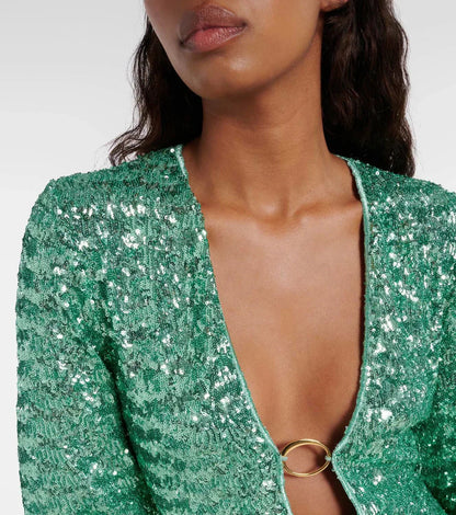 Image of Suzanne | Dames Pailletten Mini Jurk met Lange Mouwen