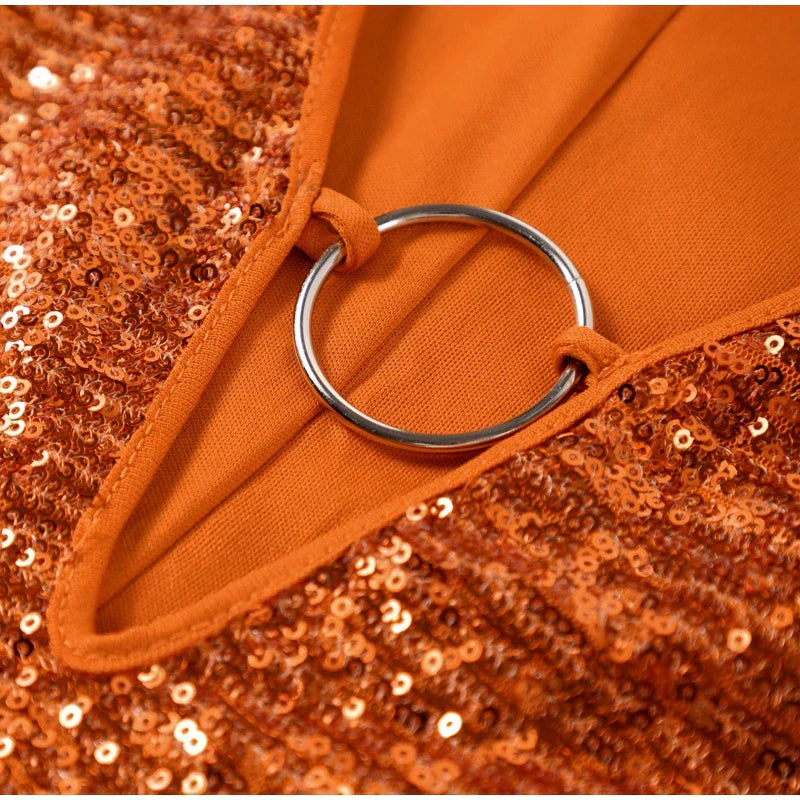 Image of Suzanne | Dames Pailletten Mini Jurk met Lange Mouwen