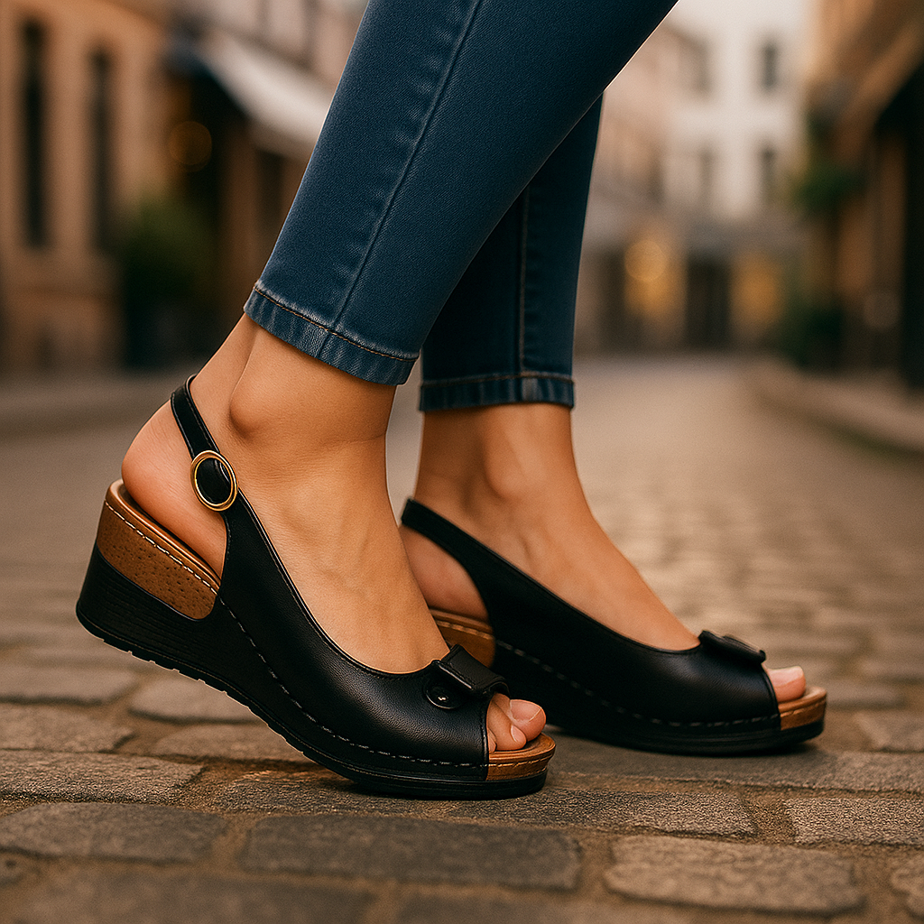 Image of Suzanne | Dames Peep Toe Sleehak Sandalen