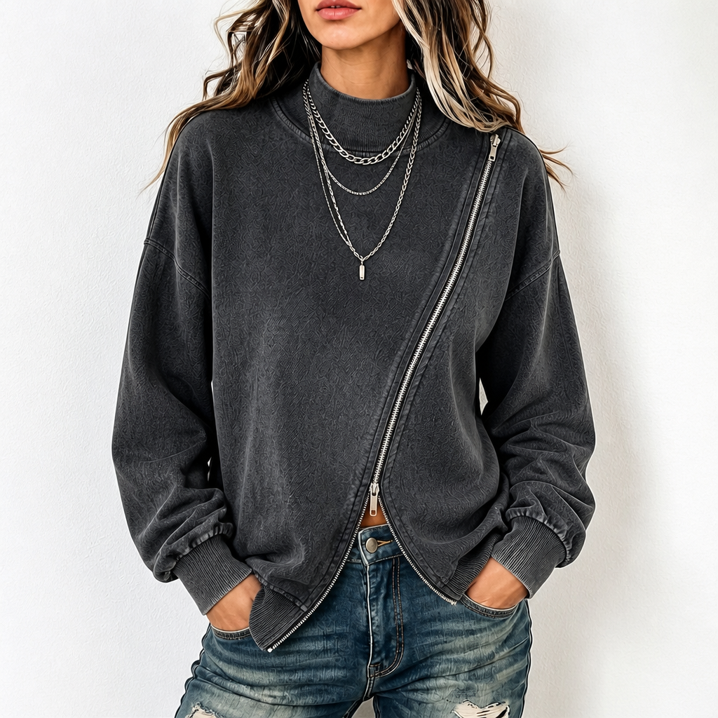 Sweatvest met diagonale rits en verlaagde schouders