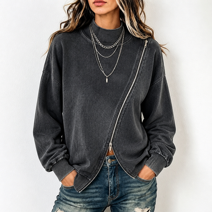 Sweatvest met diagonale rits en verlaagde schouders