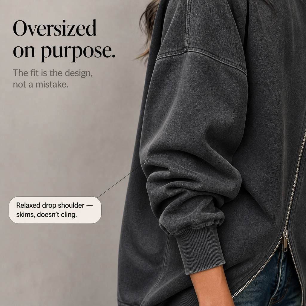 Sweatvest met diagonale rits en verlaagde schouders