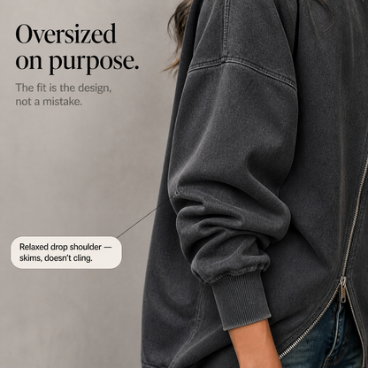 Sweatvest met diagonale rits en verlaagde schouders