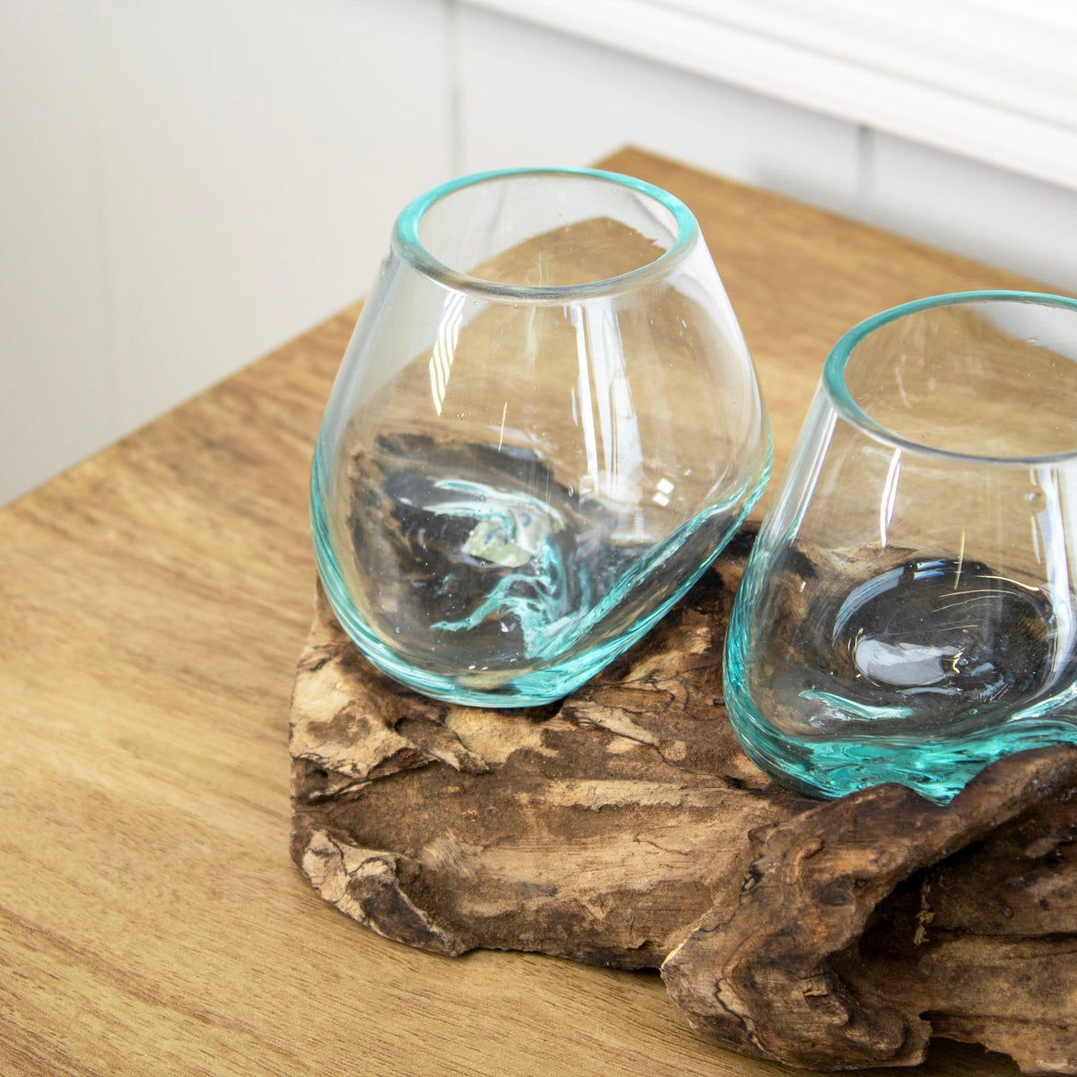 Teakwortel met Dubbele Mini Schaal van Mondgeblazen Glas