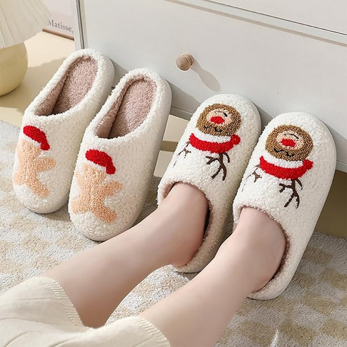 Teddy pantoffels - Retro kerstsloffen met antislipzool