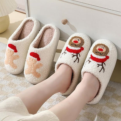 Teddy pantoffels - Retro kerstsloffen met antislipzool