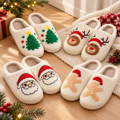 Teddy pantoffels - Retro kerstsloffen met antislipzool