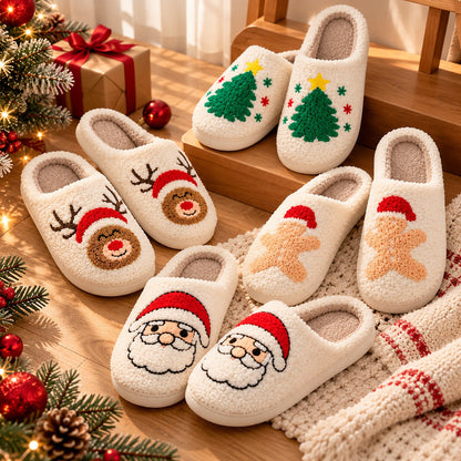 Teddy pantoffels - Retro kerstsloffen met antislipzool