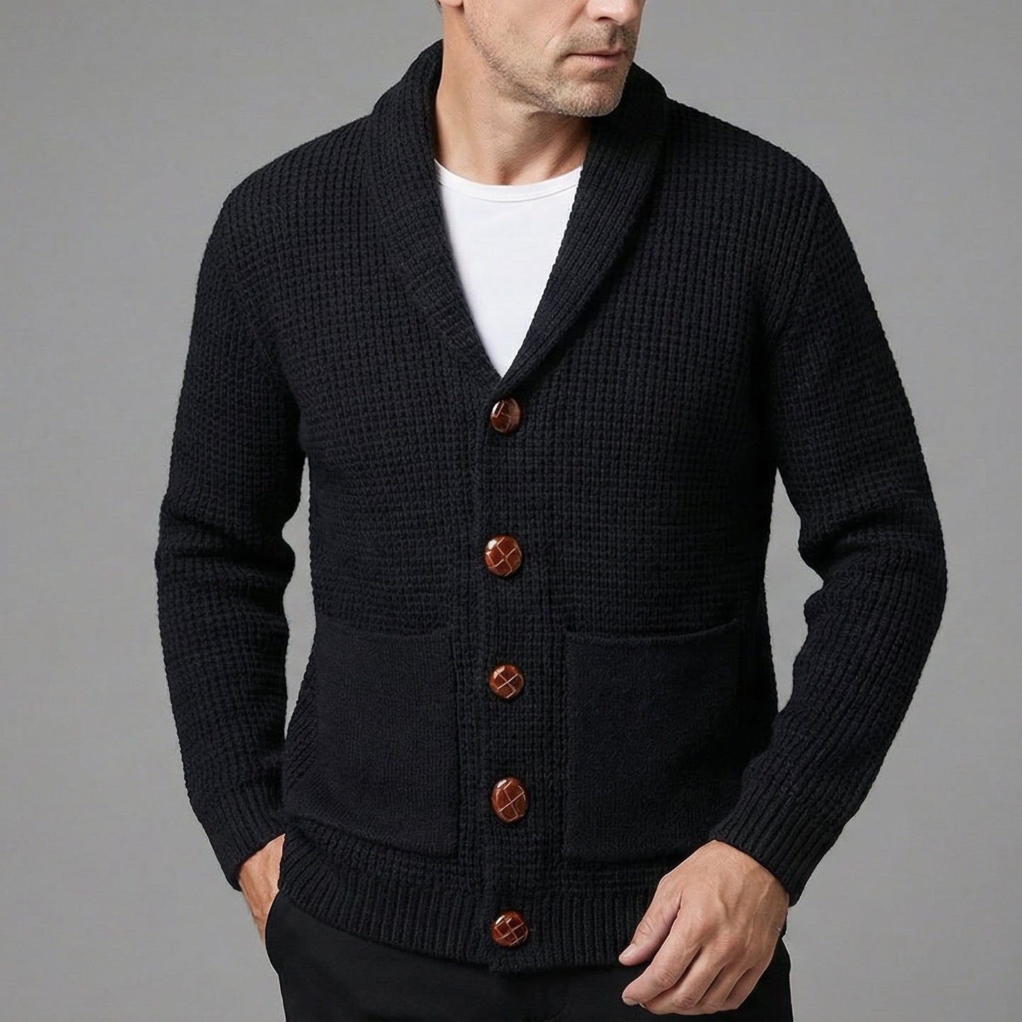 Image of Theo | Heren Shawl Collar Cardigan met Knoopsluiting