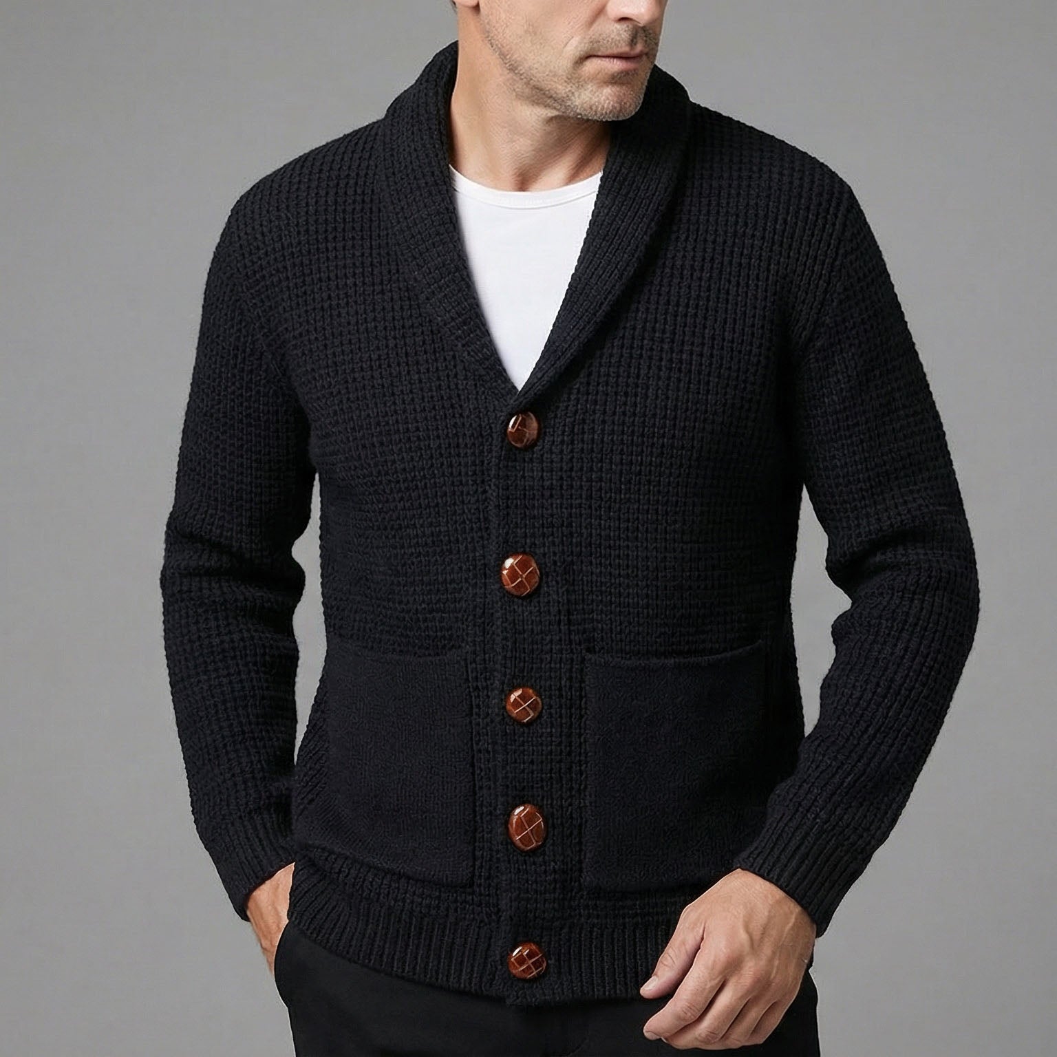 Image of Theo | Heren Shawl Collar Cardigan met Knoopsluiting