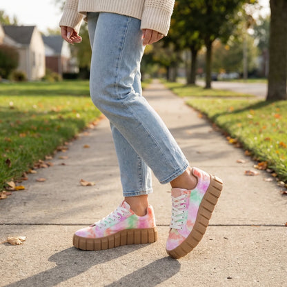 Tie-dye platformsneakers voor dames met grove zool