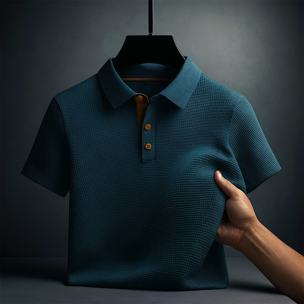 Image of Ton | Heren Polo Shirt met Textuur - Korte Mouw - Button-Down