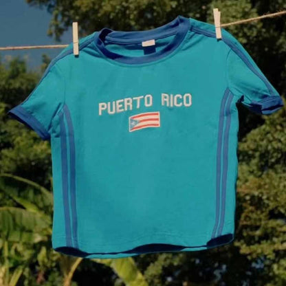 Unisex sportief retro T-shirt met korte mouwen, vlagmotief en getailleerde pasvorm