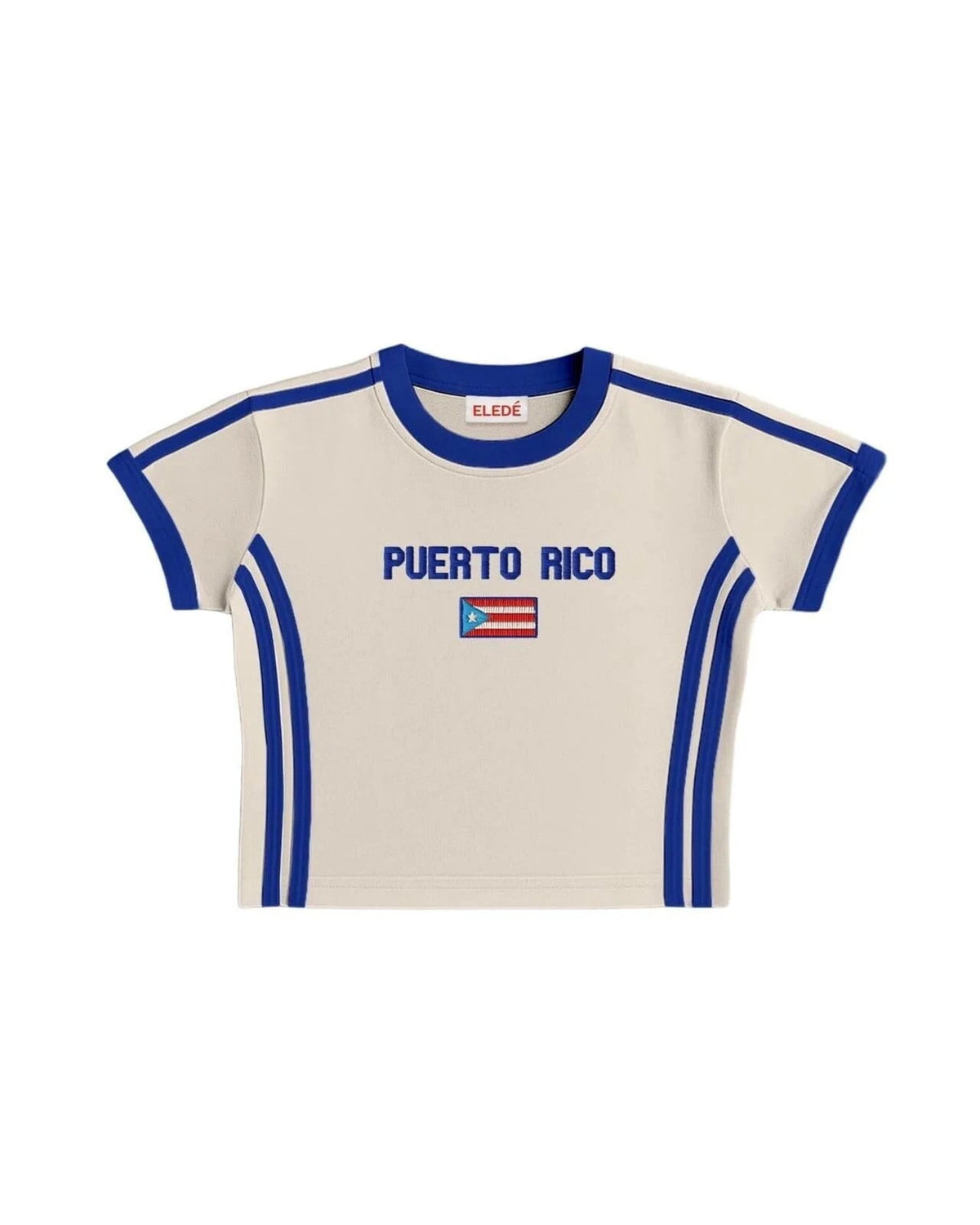 Unisex sportief retro T-shirt met korte mouwen, vlagmotief en getailleerde pasvorm