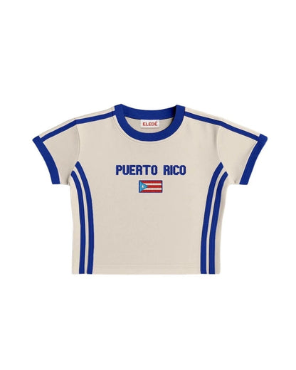 Unisex sportief retro T-shirt met korte mouwen, vlagmotief en getailleerde pasvorm