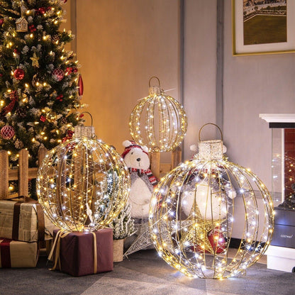 Verlichte decoratieve bollen met sterrenpatroon en glans - Goud