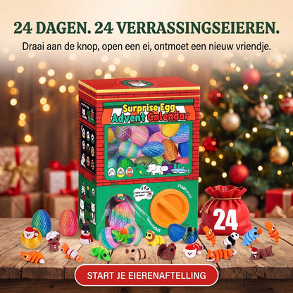 Verrassingseieren Adventskalender, 24 Eieren met Buigbare 3D-geprinte Figuren