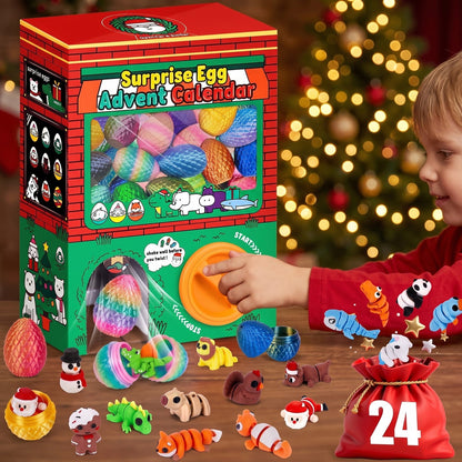 Verrassingseieren Adventskalender, 24 Eieren met Buigbare 3D-geprinte Figuren