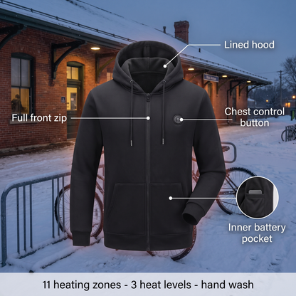 Verwarmd vest met capuchon - 11 verwarmingszones, 3 warmtestanden, USB