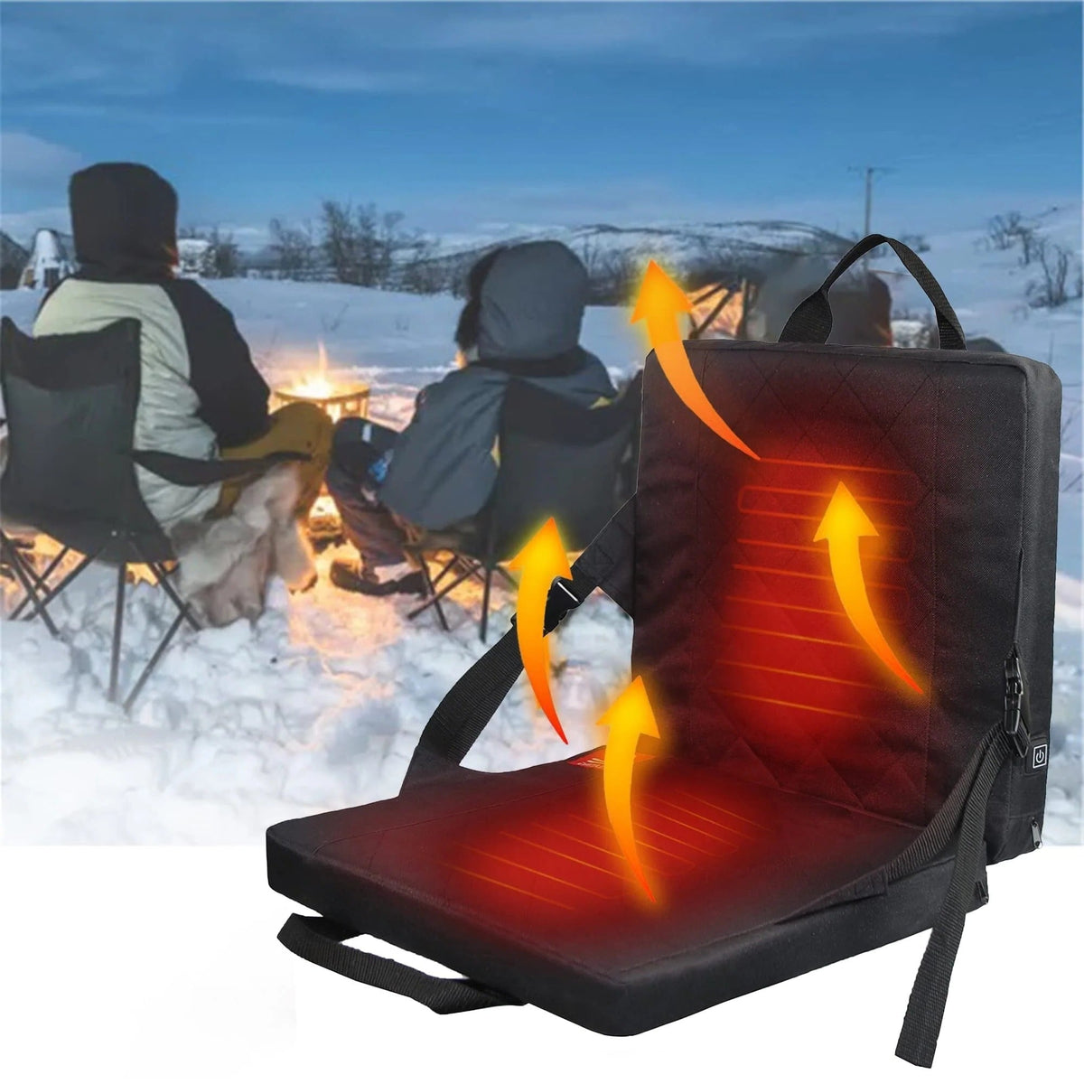 Verwarmd zitkussen met rugleuning voor auto en campingstoelen - Draagbaar met USB-voeding
