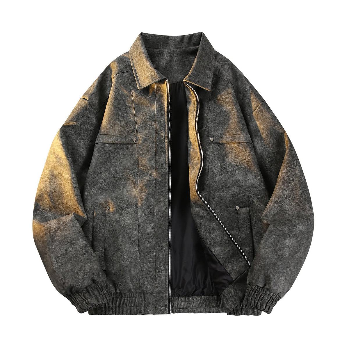 Vintage-geïnspireerde tussenjas met fluweellook voor heren met twee-weg ritssluiting, elastische zoom en klepzakken