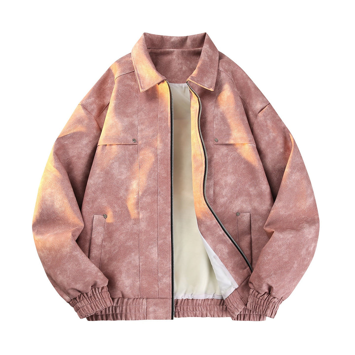 Vintage-geïnspireerde tussenjas met fluweellook voor heren met twee-weg ritssluiting, elastische zoom en klepzakken