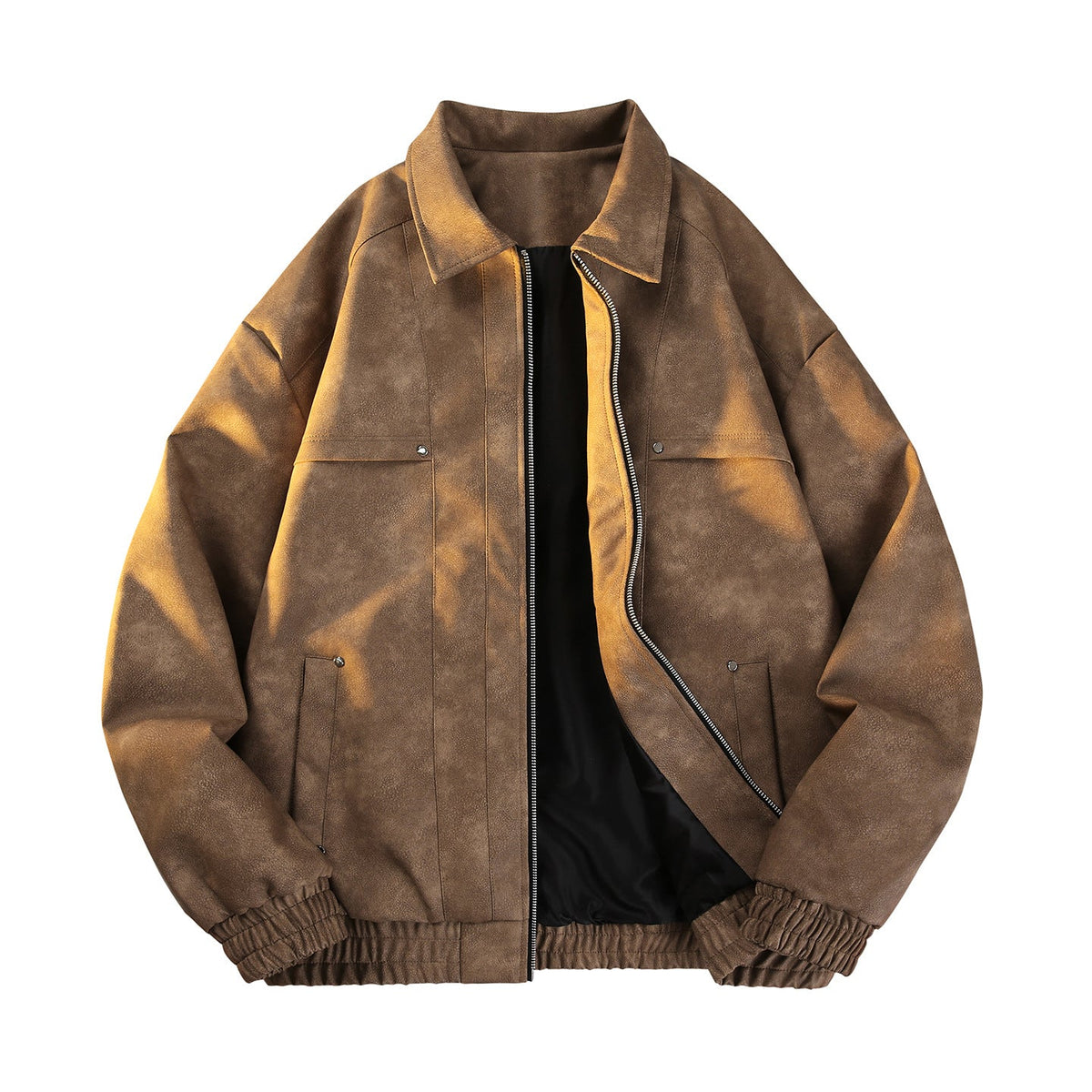 Vintage-geïnspireerde tussenjas met fluweellook voor heren met twee-weg ritssluiting, elastische zoom en klepzakken