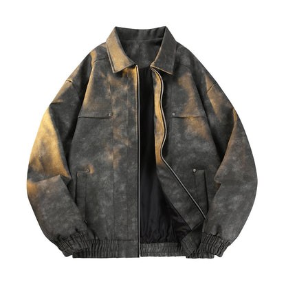 Vintage-geïnspireerde tussenjas met fluweellook voor heren met twee-weg ritssluiting, elastische zoom en klepzakken