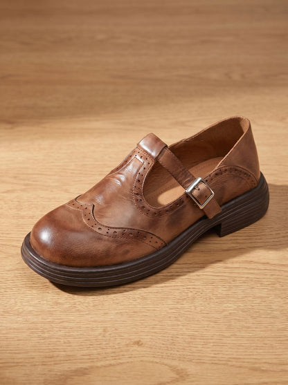 Vintage Mary Jane-ballerina's voor dames met brogue-details, T-band en gesp