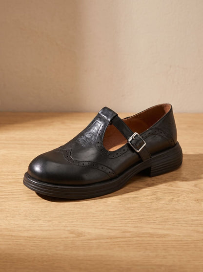 Vintage Mary Jane-ballerina's voor dames met brogue-details, T-band en gesp