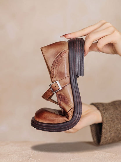 Vintage Mary Jane-ballerina's voor dames met brogue-details, T-band en gesp