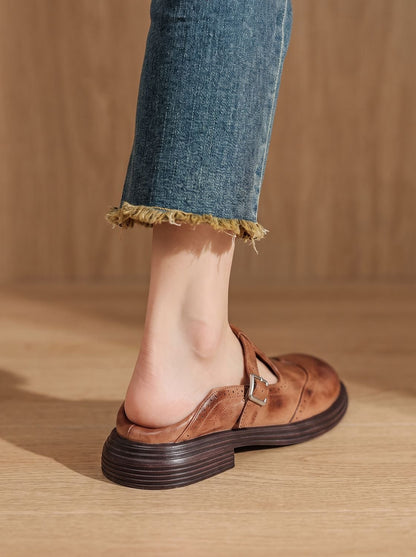 Vintage Mary Jane-ballerina's voor dames met brogue-details, T-band en gesp