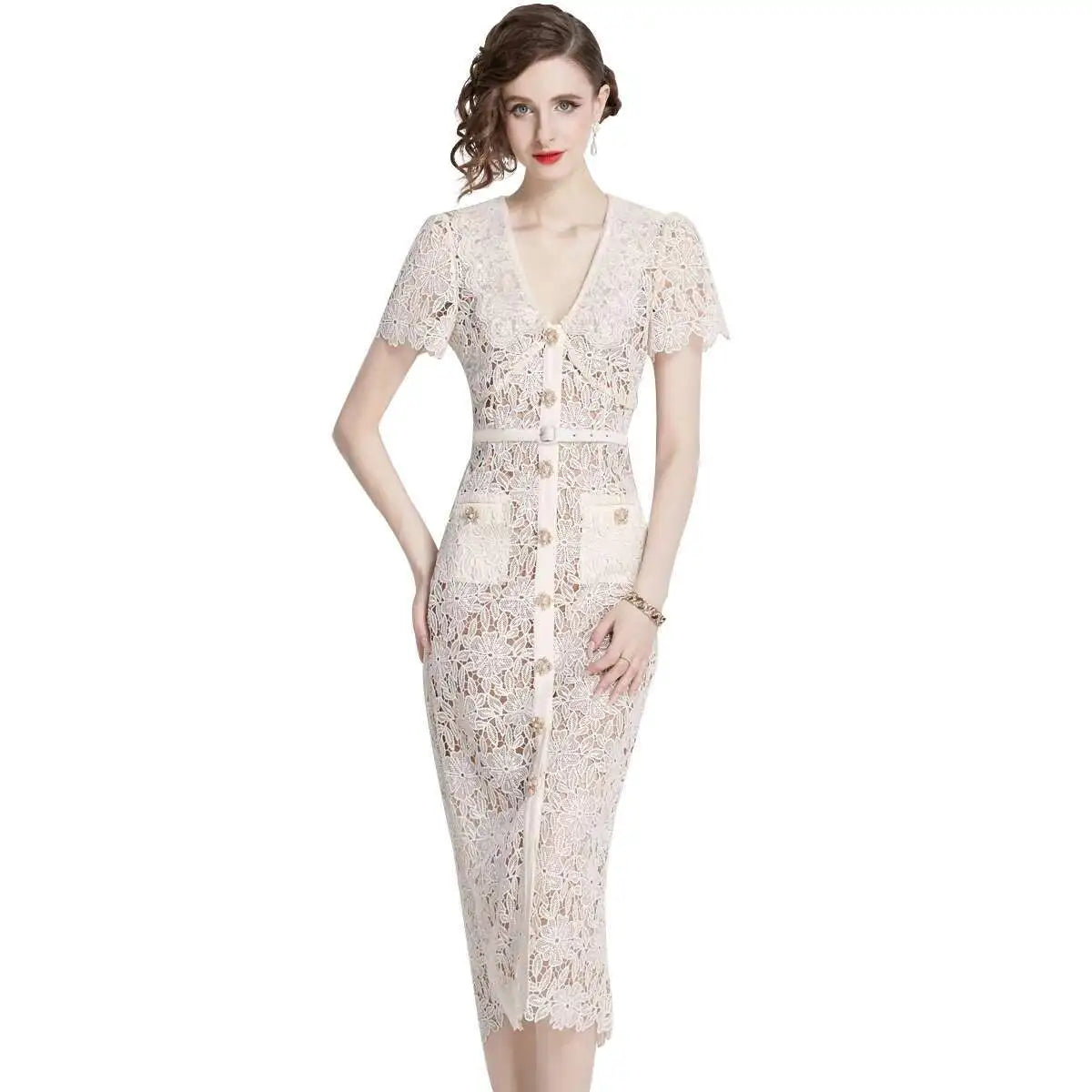 Virginia | Dames Midi-jurk van Kant - Image 1