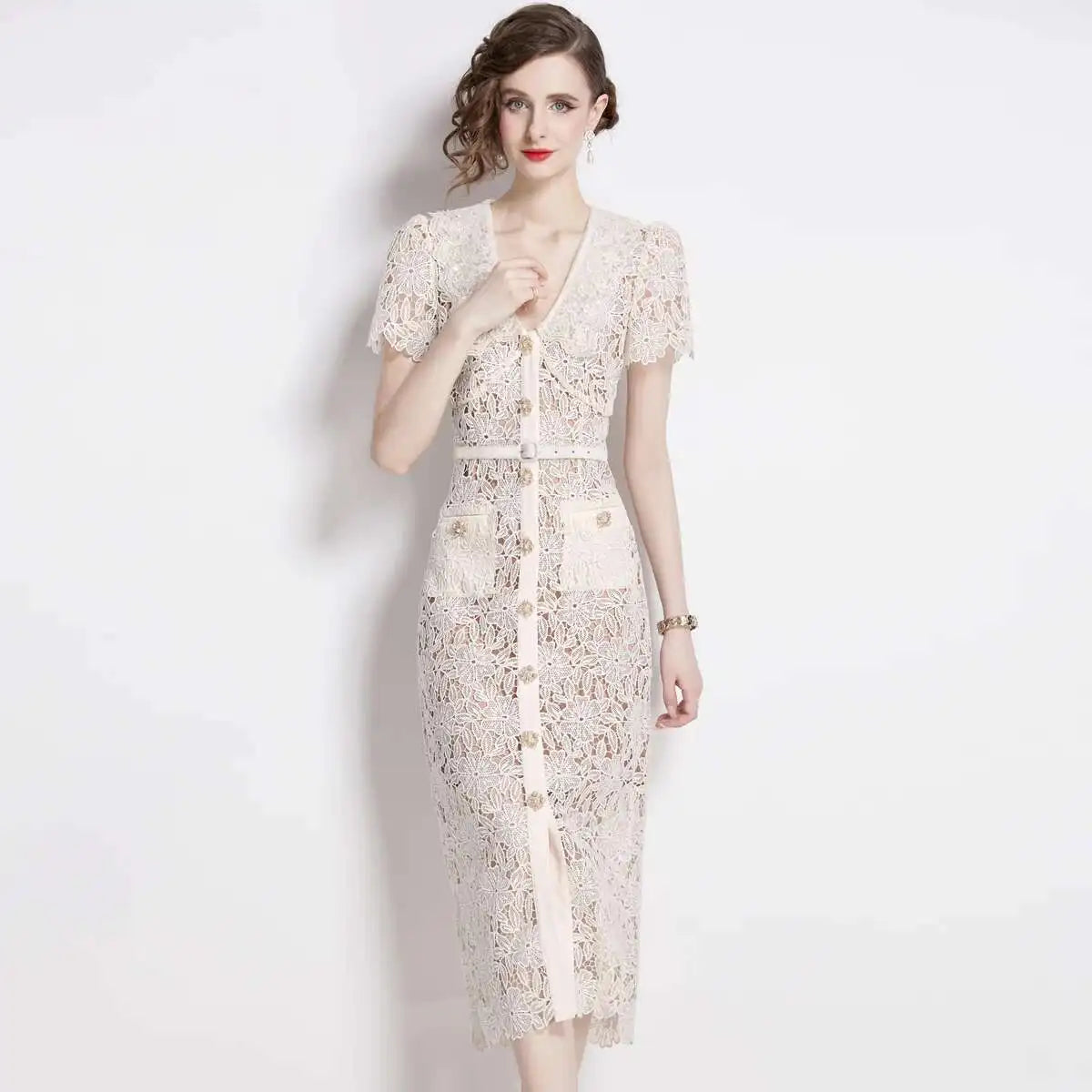 Virginia | Dames Midi-jurk van Kant - Image 2