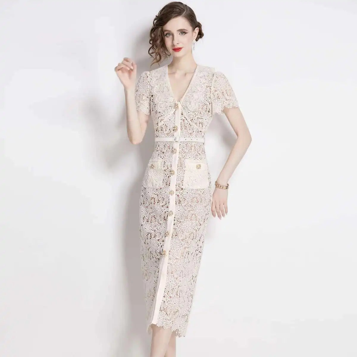 Virginia | Dames Midi-jurk van Kant - Image 3