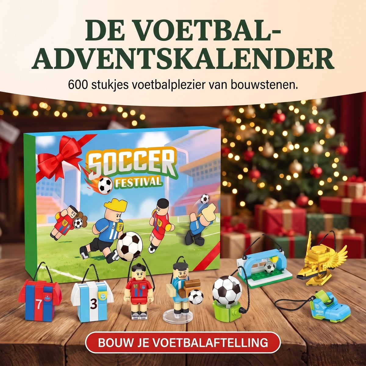 Voetbal Adventskalender, 600 Stukjes Bouwsels om in de Kerstboom te Hangen